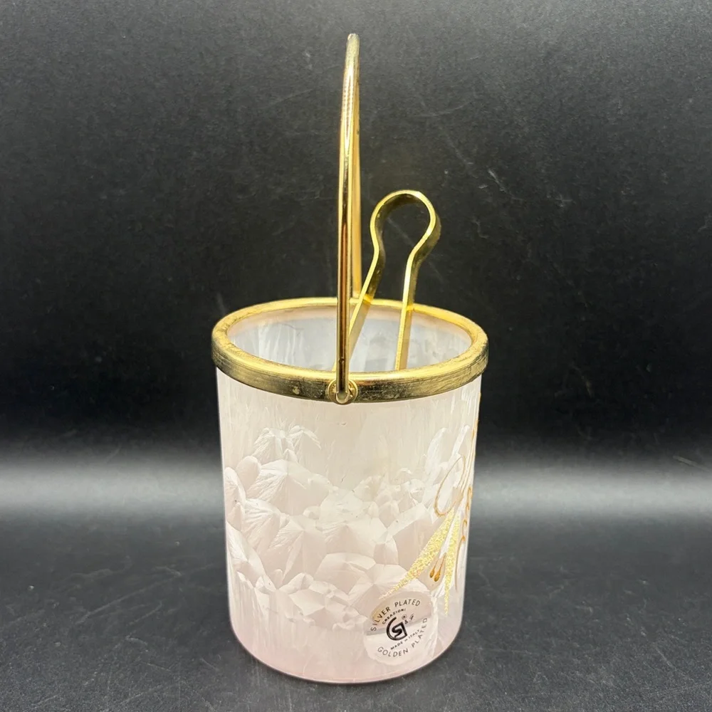 Vintage Creazioni Italy Personal Hand Painted Frosted Floral Ice Bucket w Tongs